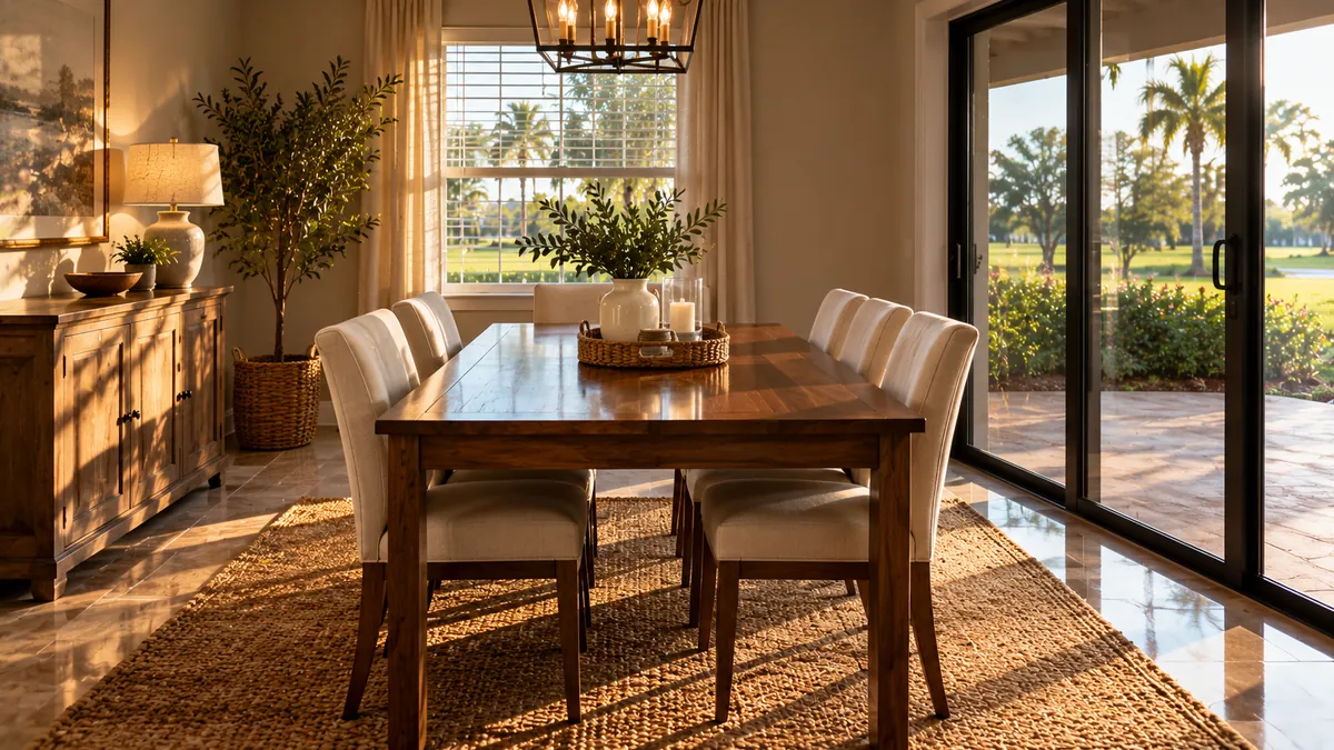 A clean kitchen with wiped counters and a mopped floor in afternoon light.